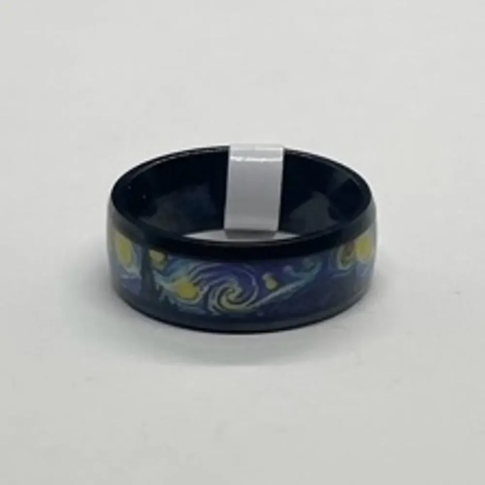 Unisex Starry Night Stainless Steel Band Ring Size 10